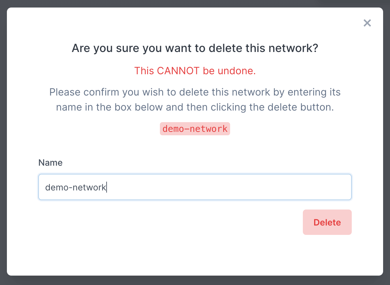 Confirming the name of the network to be deleted