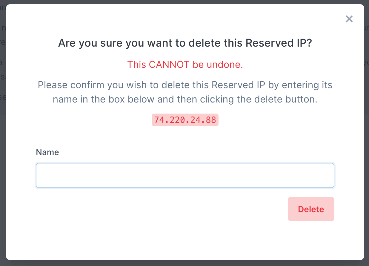Confirm reserved IP address to delete