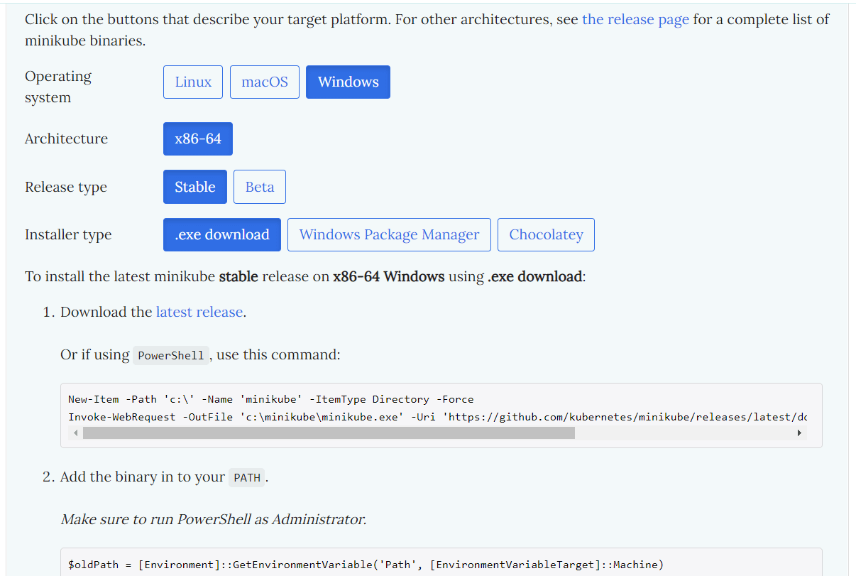 Minikube install docs
