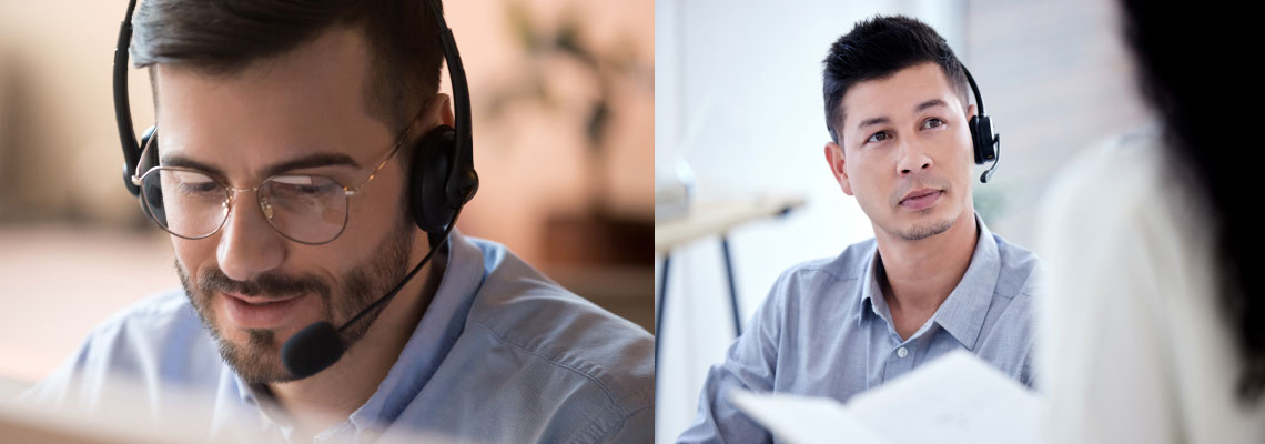 2 agents in a call centre taking a call