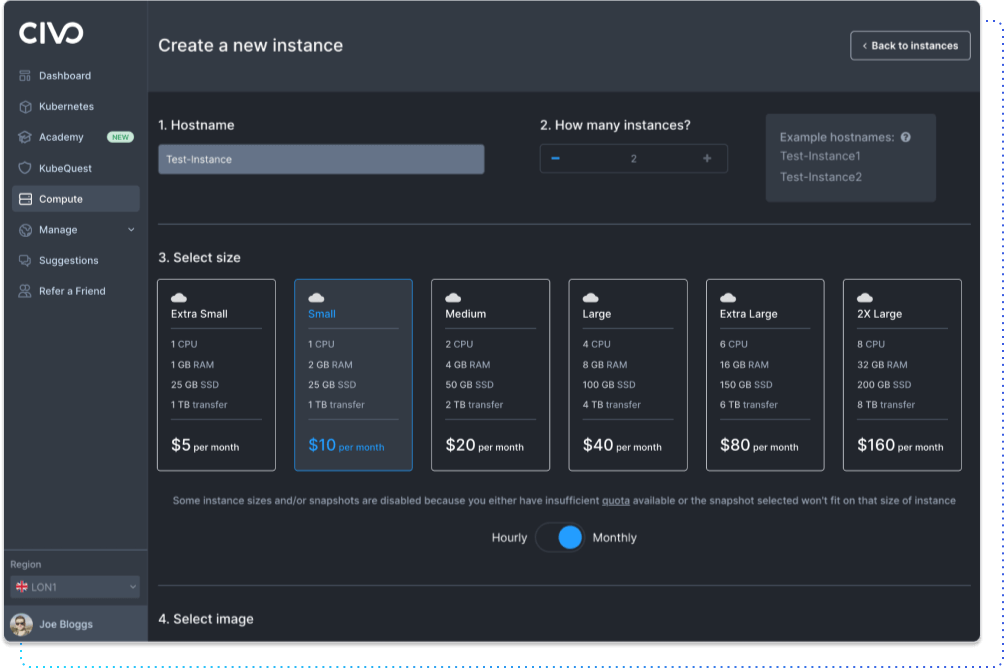 Civo new instance page