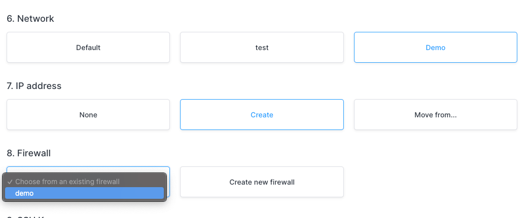 Selecting a network called "Demo" on instance creation