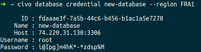 civo database credential