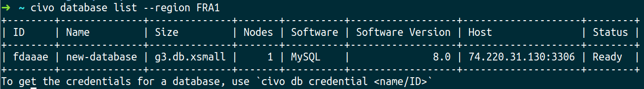 civo database list