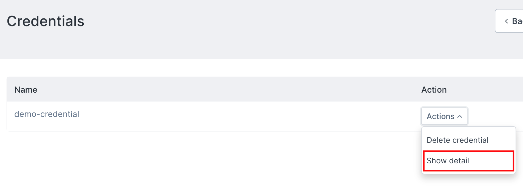 Credential details dropdown