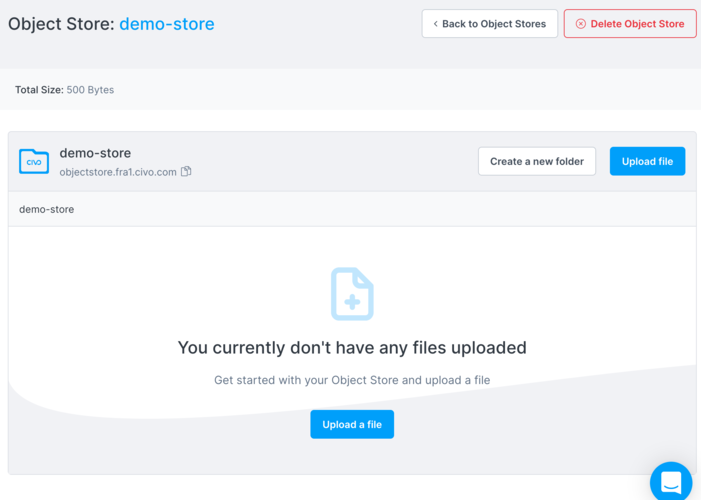 File management page for a Civo object store