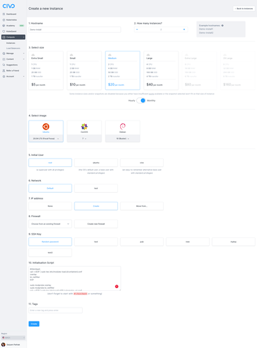 Install script added on instance creation
