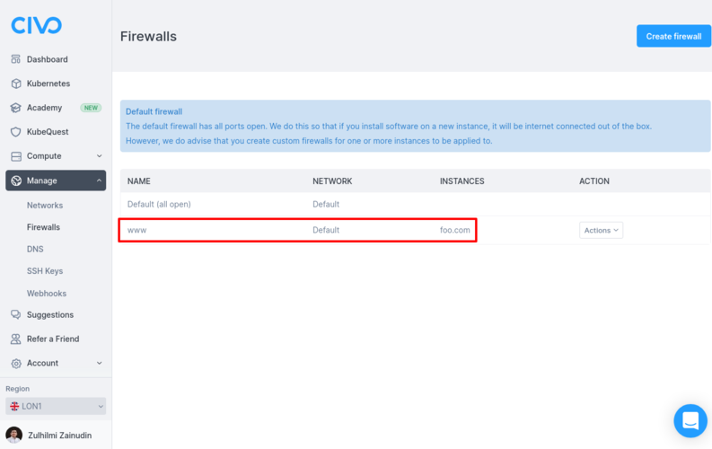 New firewall created