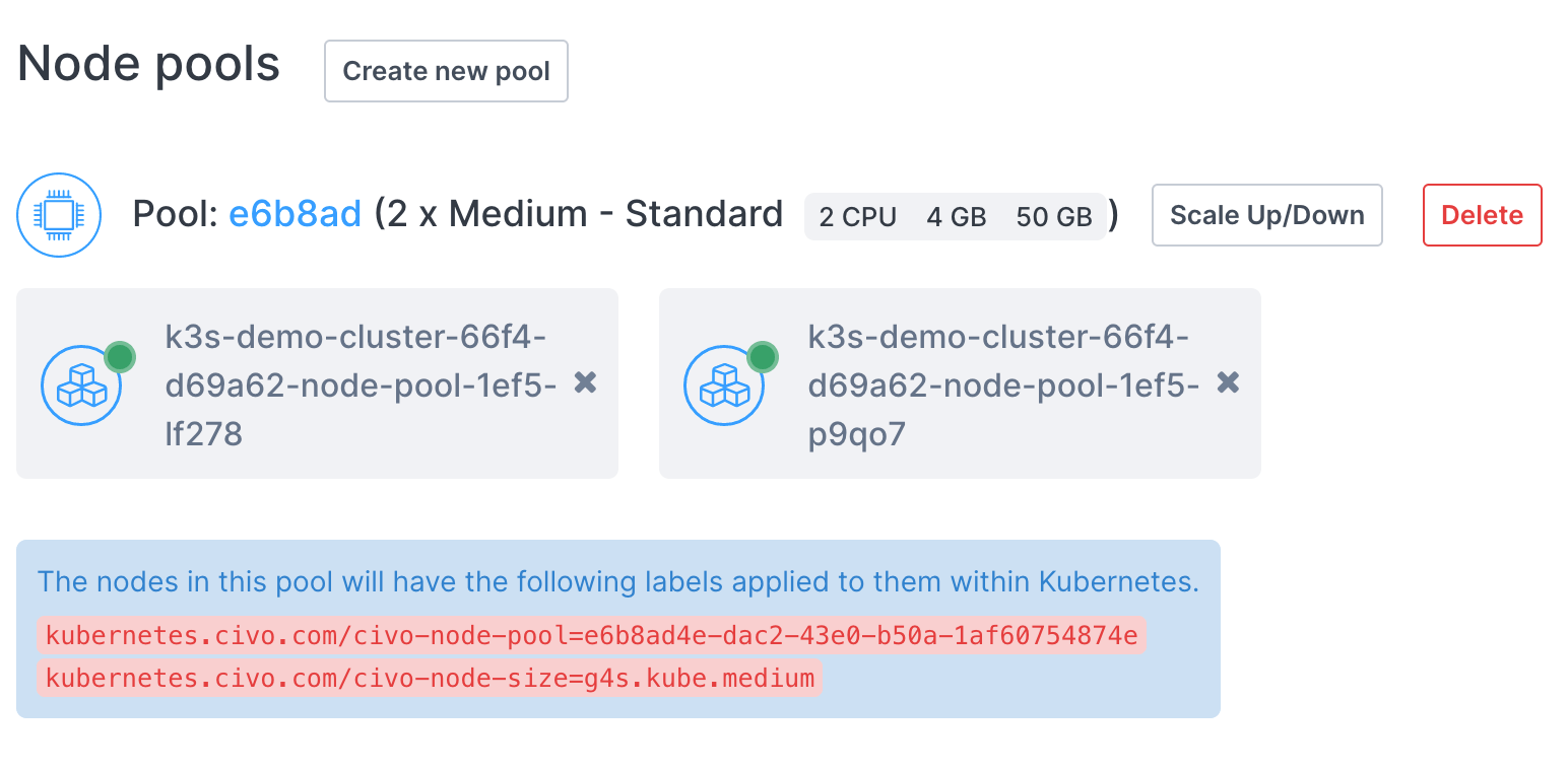 Node pools information