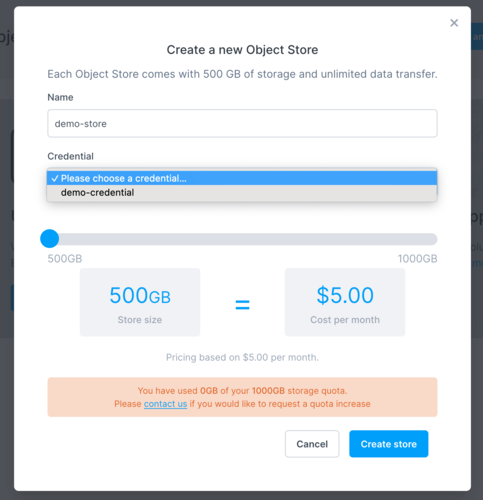 Object store creation options