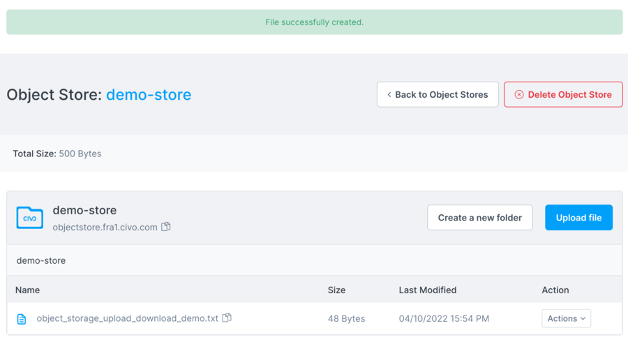File successfully uploaded to an object store
