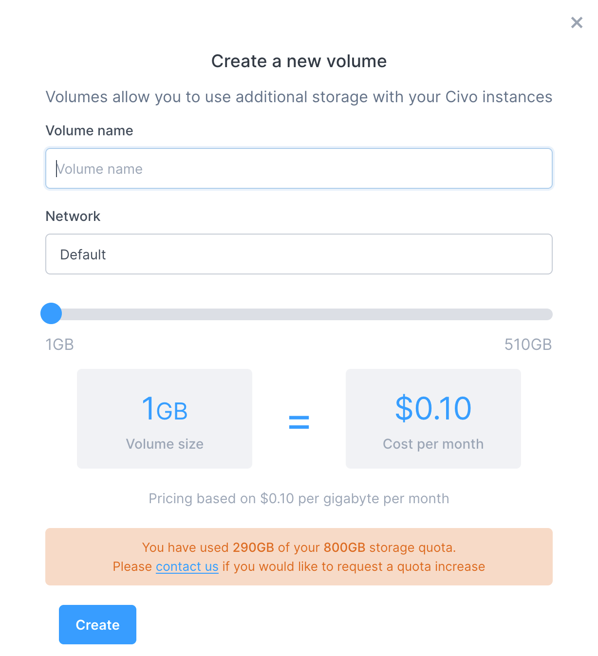 Volume creation options