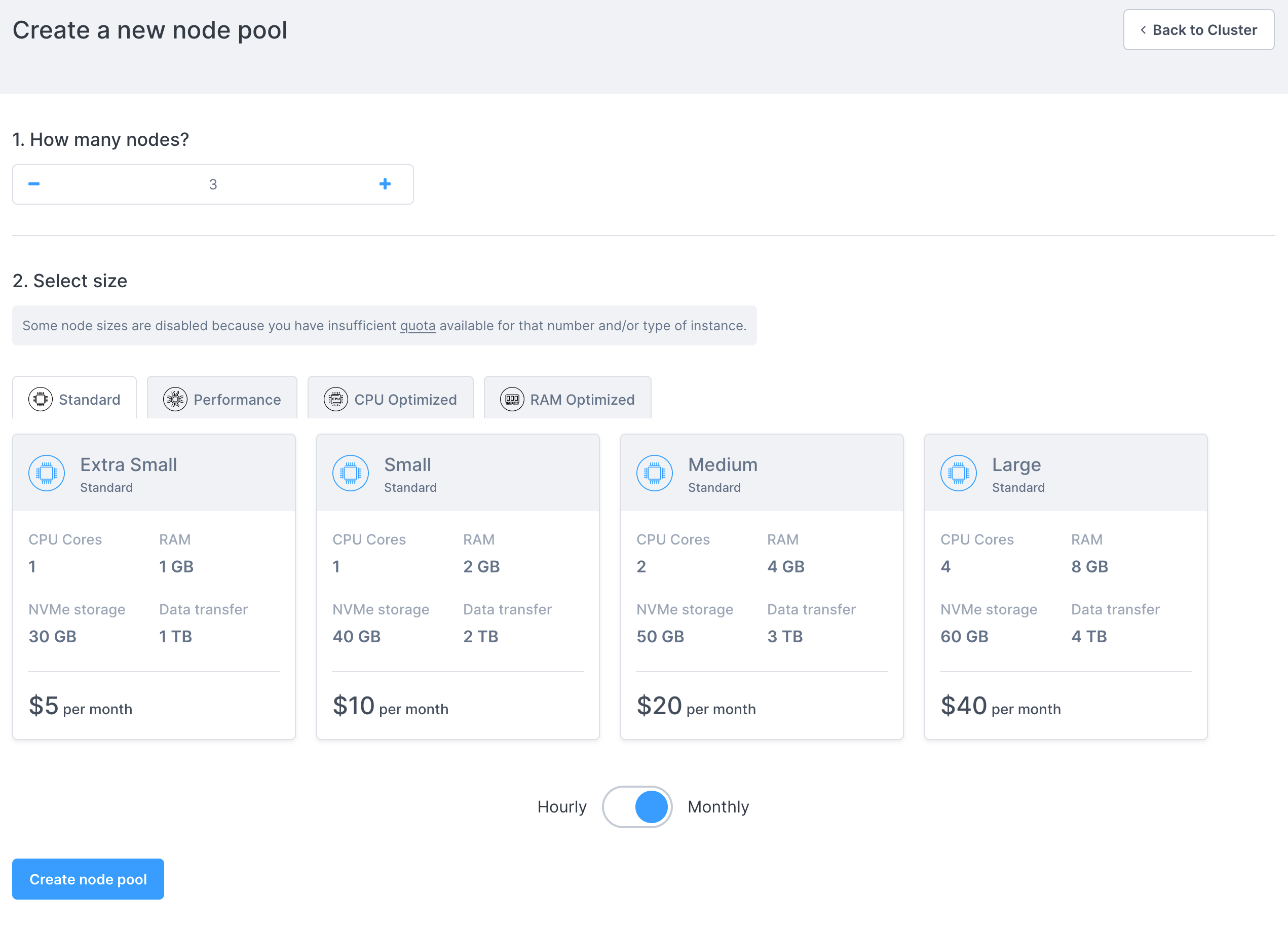 Adding a new node pool options