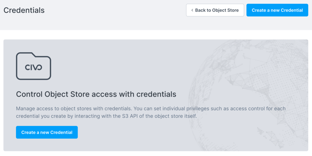 Object store credentials page