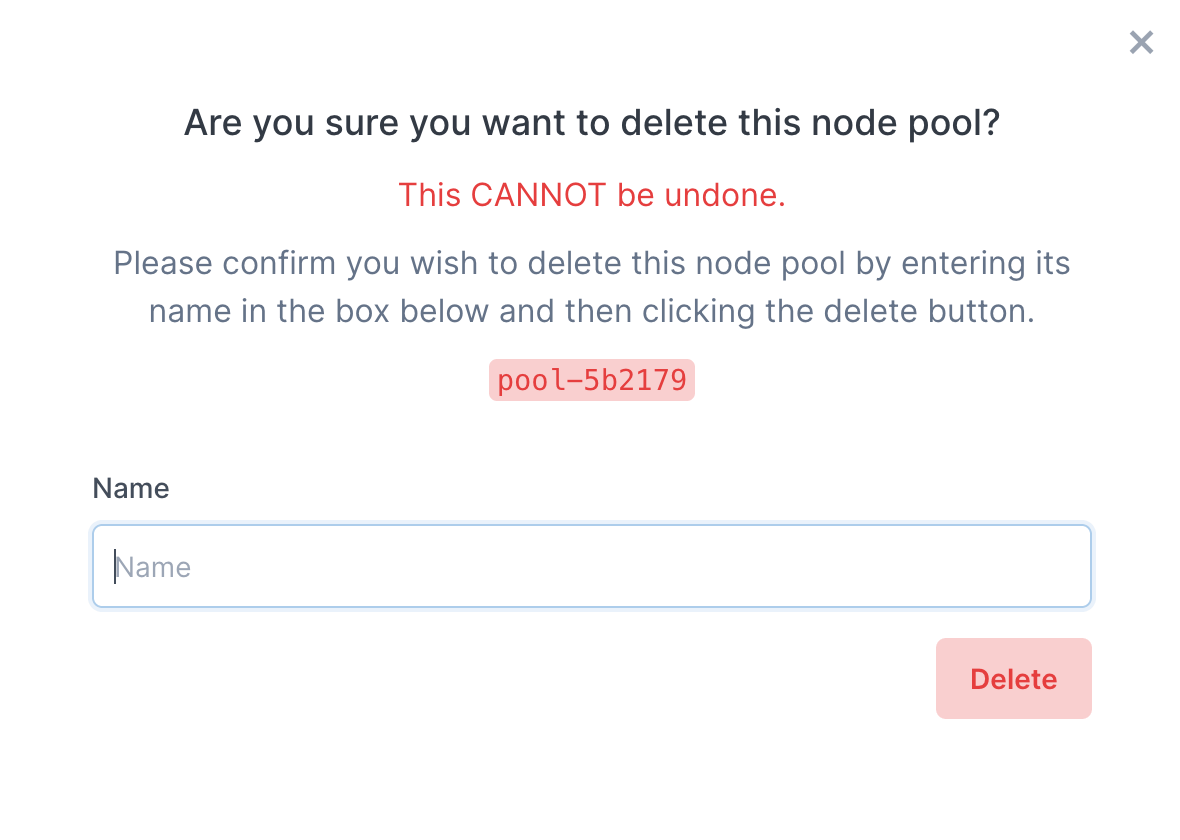Delete node pool popup