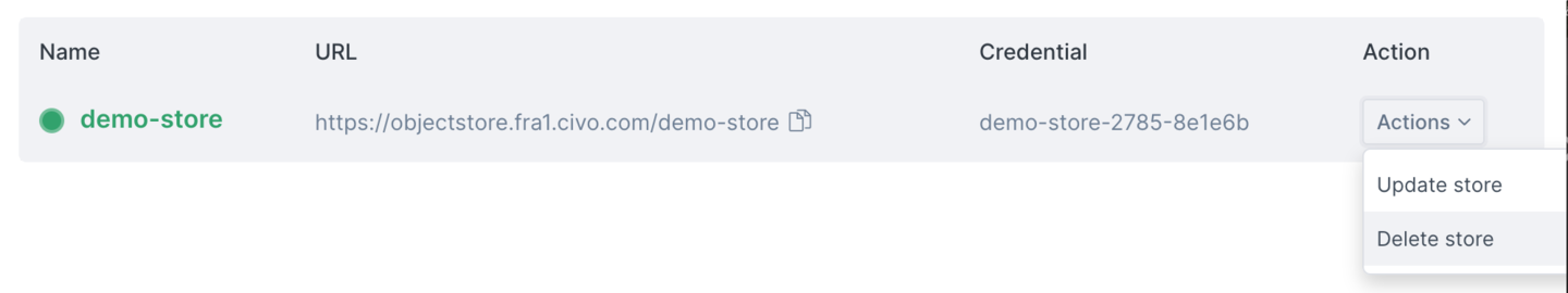Object store deletion menu