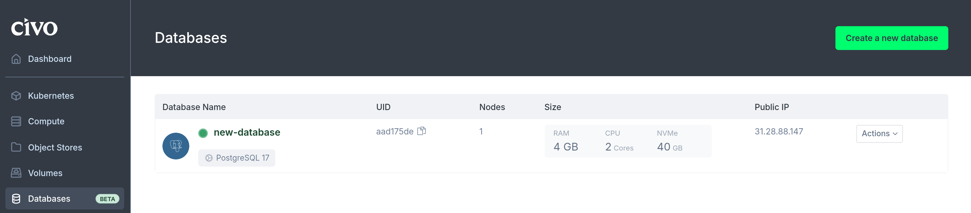 psql database section